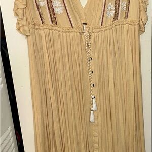 Free People Tan Maxi Dress with Embroidery